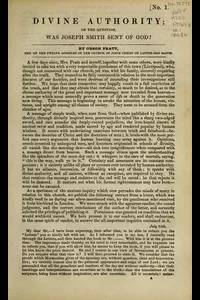 Divine Authority; Or, the Question: Was Joseph Smith Sent of God?